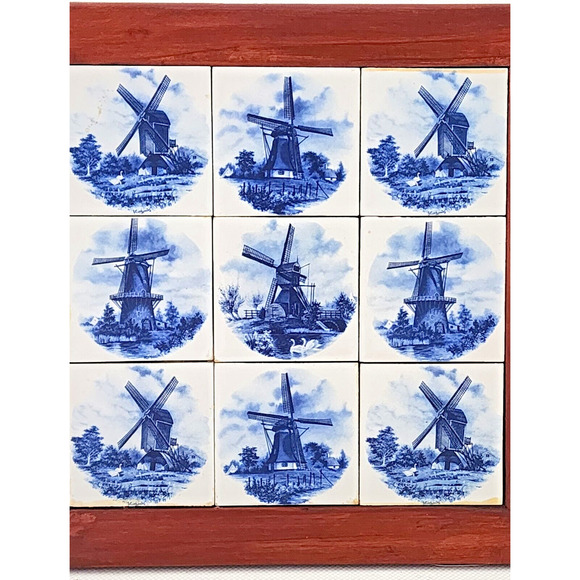TRIVET-WALL HANGING-Blue White Delft Tiles-Windmills-Various Designs-7.5 x 7.5 - Picture 3 of 8
